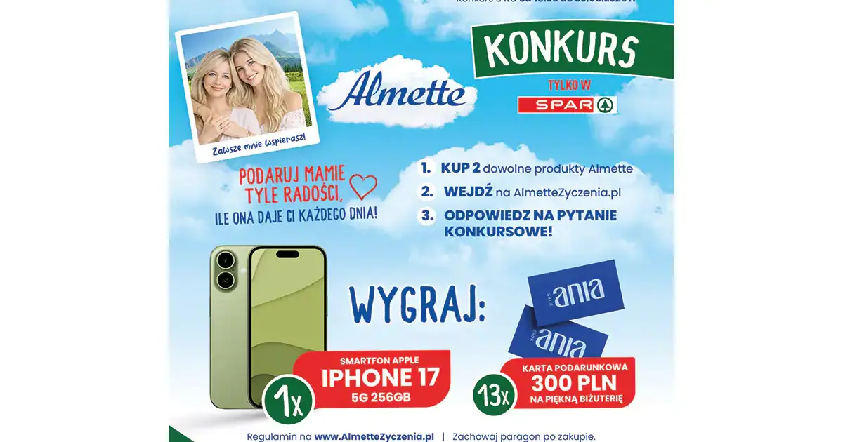 Konkurs Almette x Spar: wygraj iPhone'a i karty podarunkowe