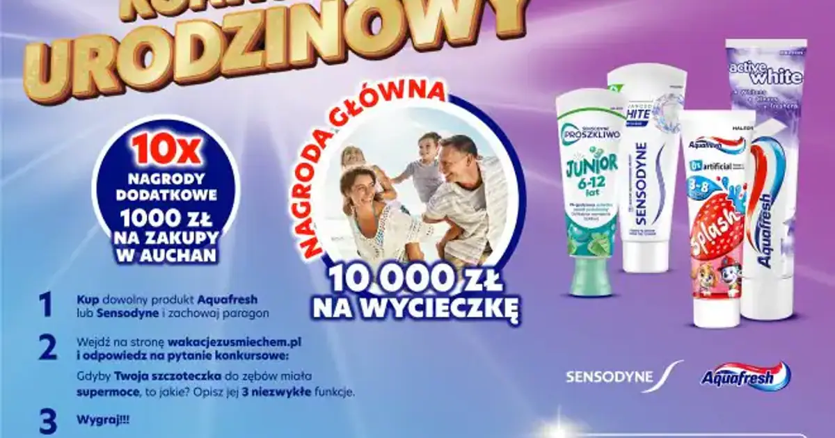 Konkurs Aquafresh i Sensodyne w Auchan: wygraj wakacje warte 10 000 zł