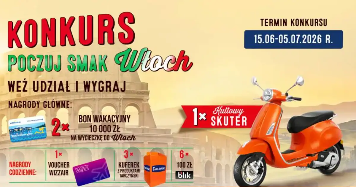 Konkurs Tarczyński "Poczuj smak Włoch" - wygraj skuter Vespa i wakacje