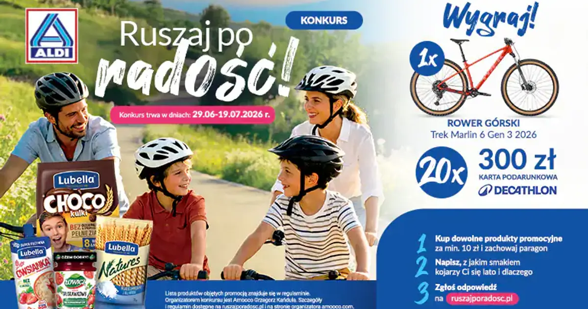 Konkurs Aldi "Ruszaj po radość" z rowerem i voucherami Decathlon