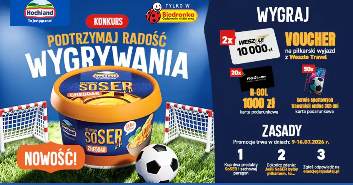 Konkurs SoSER x Biedronka z woucherami na piłkarski wyjazd do 10 tys. zł