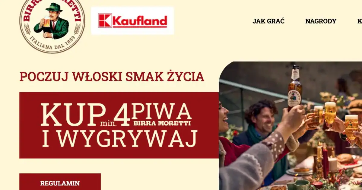 Do wygrania piece do pizzy, szklanki i gotówka. Birra Moretti w Kaufland