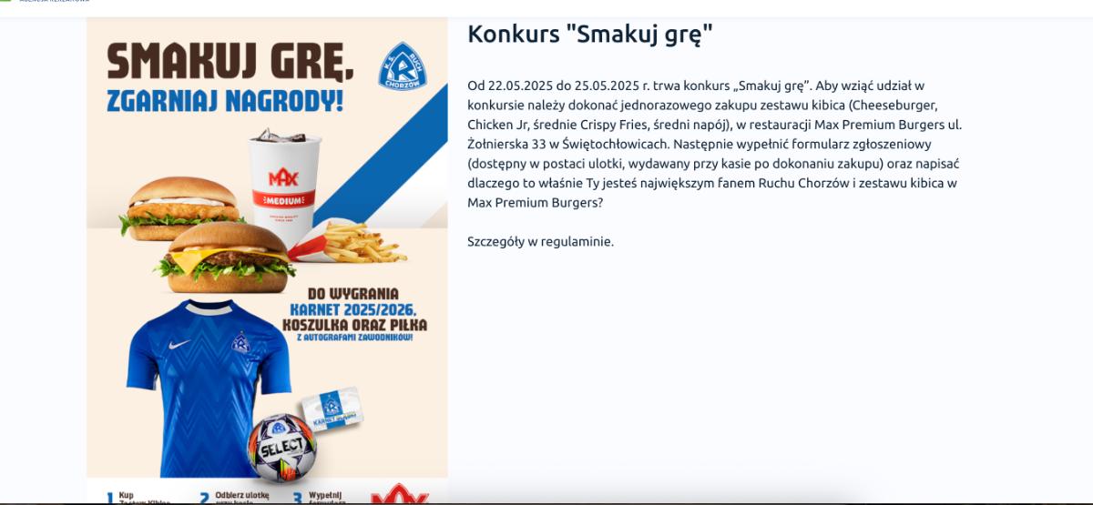 Konkurs Max Premium Burgers  "Smakuj grę"