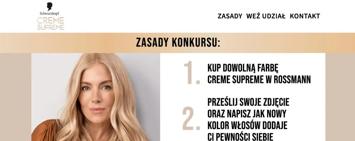 Konkurs Schwarzkopf x Rossmann „Twoja Metamorfoza z Schwarzkopf Creme Supreme”.