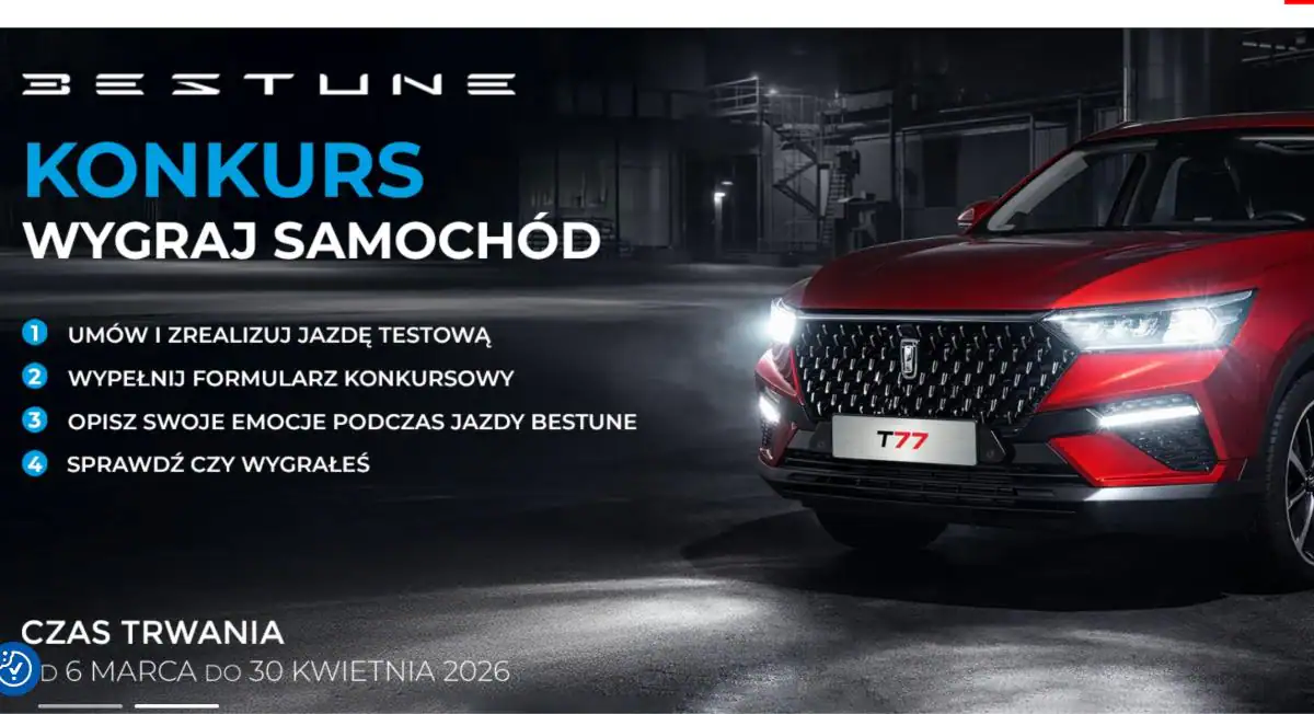 Konkurs Bestune Polska "Umów jazdę próbną i wygraj samochód"