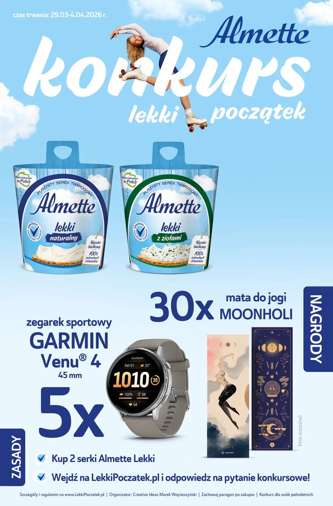 Konkurs Almette x Biedronka "Lekki Początek - Wygraj zegarek GARMIN i matę do jogi"