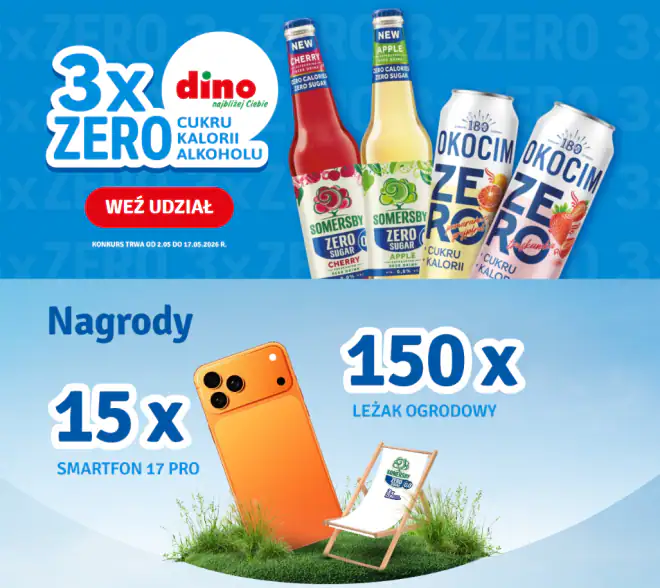 Konkurs Okocim & Somersby x Dino "3x0: zero alkoholu, zero cukru, zero kalorii"