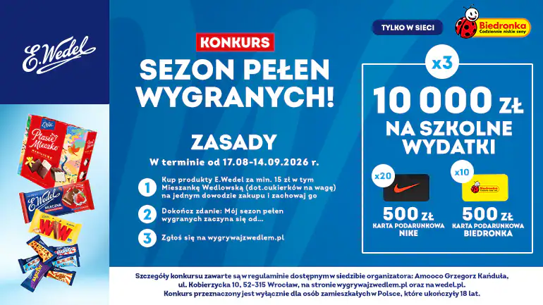 Konkurs E. Wedel x BIEDRONKA „SEZON PEŁEN WYGRANYCH!”