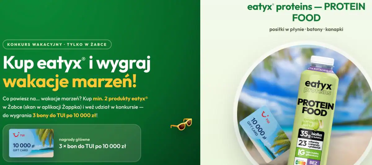 Konkurs Eatyx x Żabka „Kup eatyx w sieci ŻABKA i wygraj wakacje”